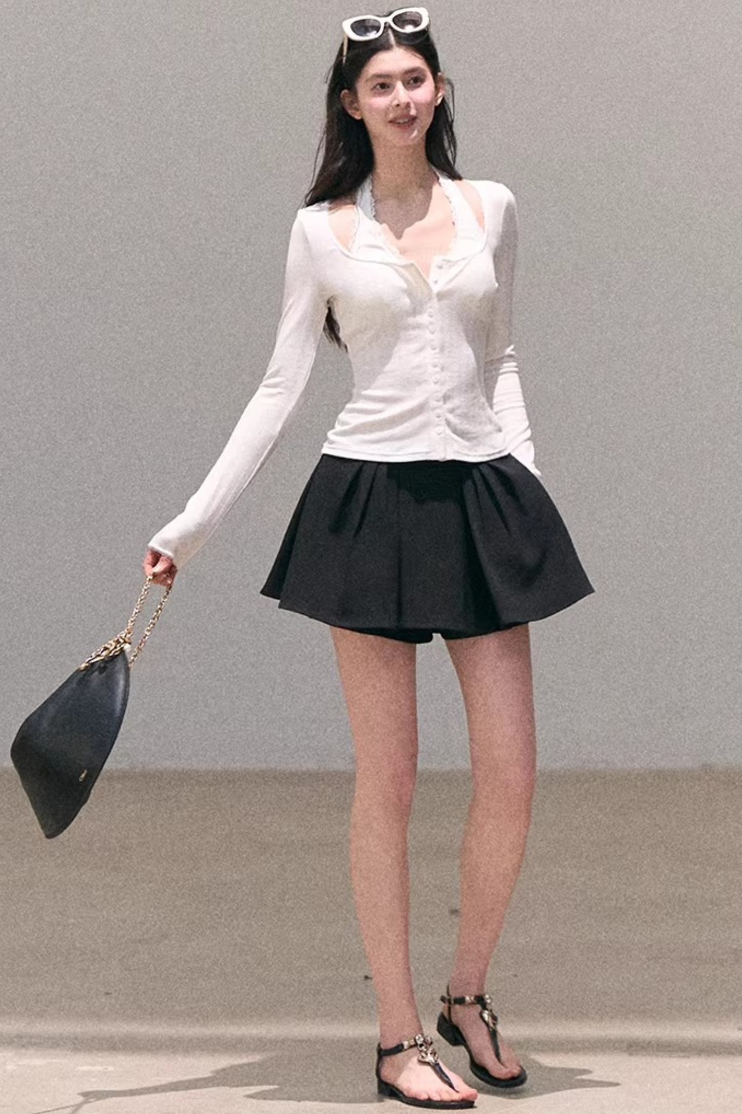 Hollow-Out Ribbed Knit Cardigan