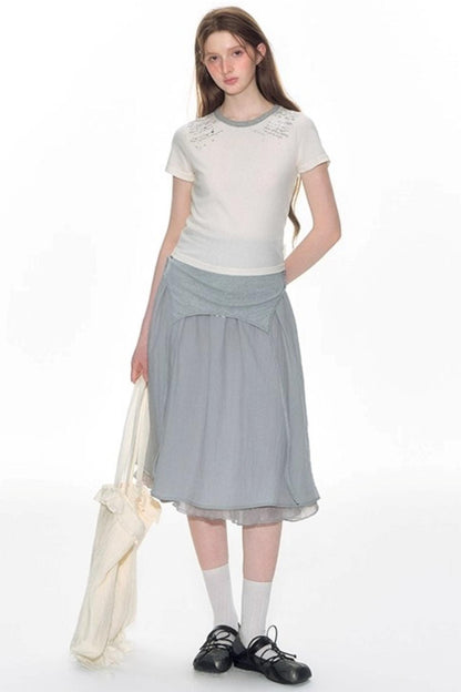 Original Patch Print Short Sleeve Summer Top