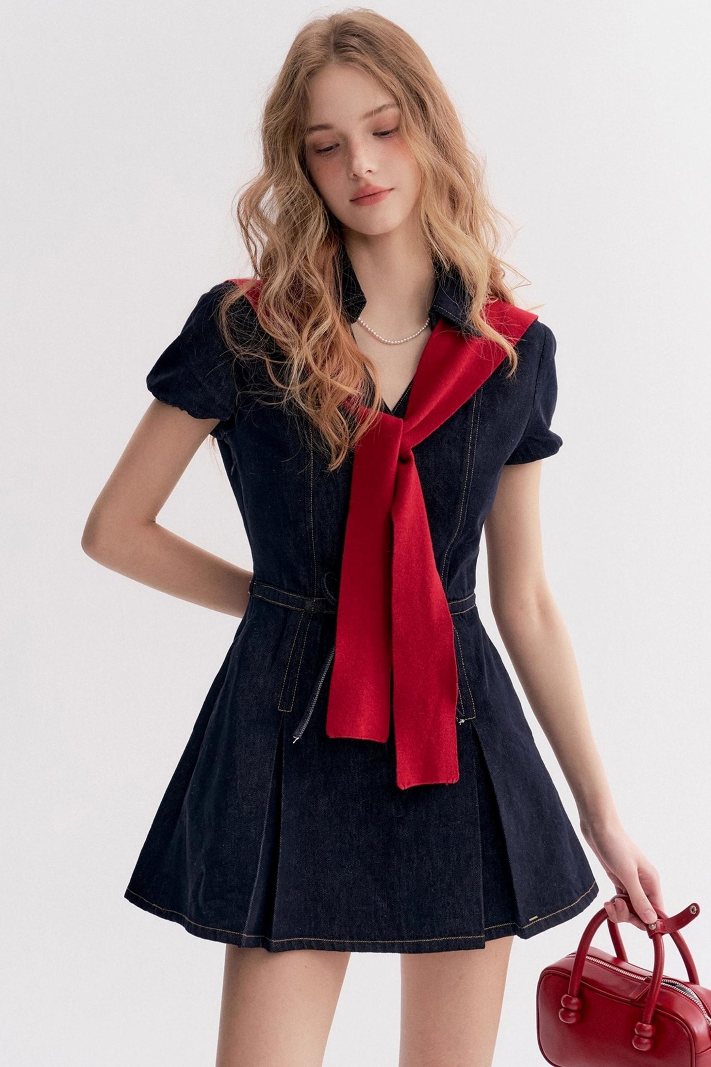 Lazy Cotton V-Neck Denim A-Line Dress