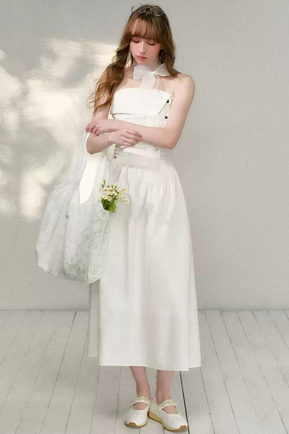 French Strapless Pleated A-Line Dress