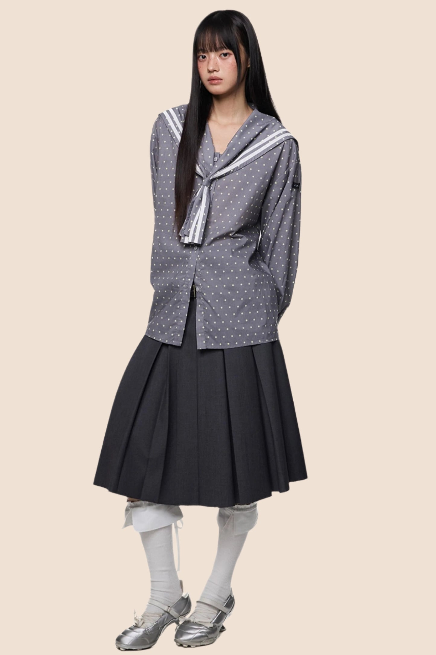 Navy Polka Dot Striped Shirt