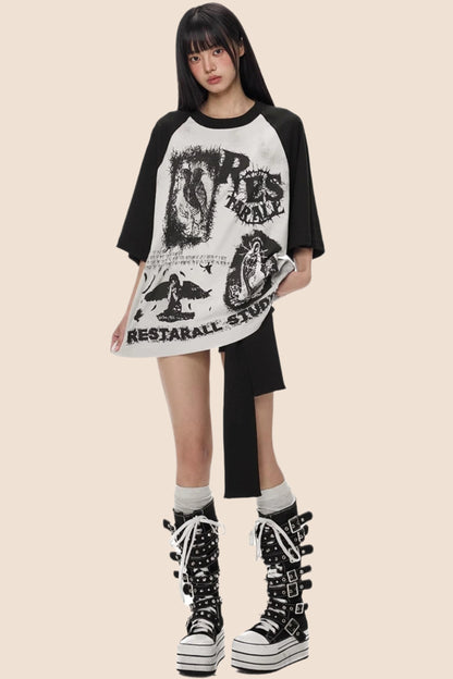 Street Black & White Graffiti Print Top