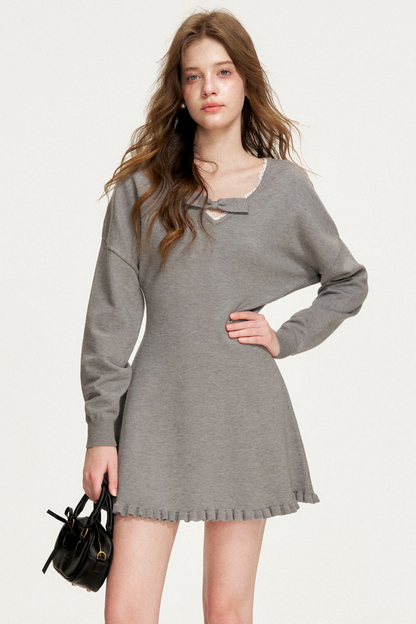 Romantic Bowknot Knitted Dress