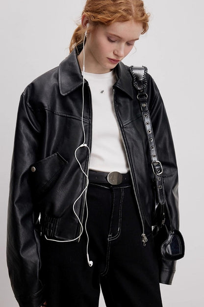 Lapel Leather Jacket