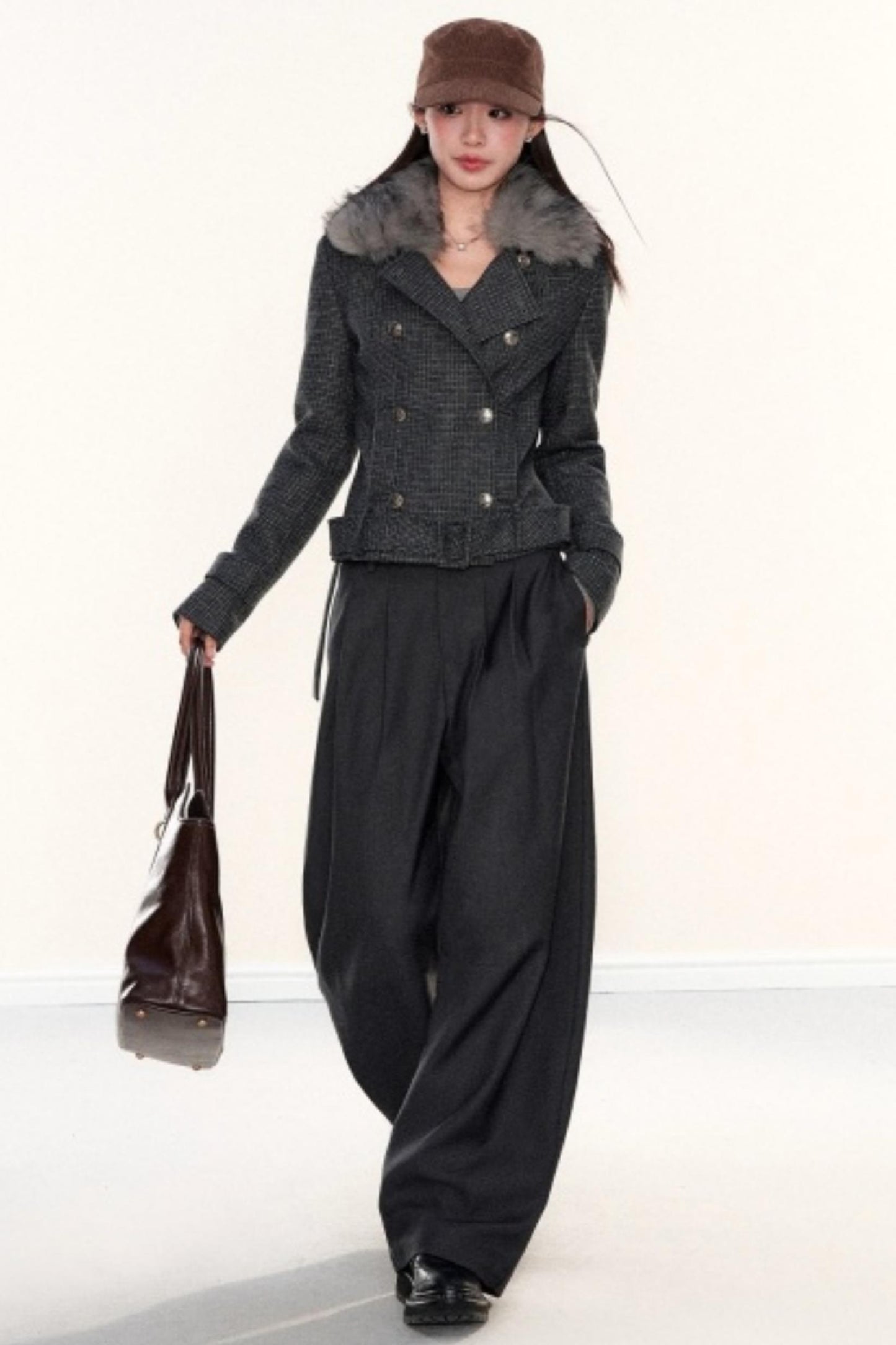 Plaid Woolen Lapel Coat