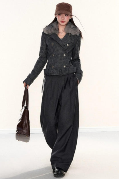 Plaid Woolen Lapel Coat