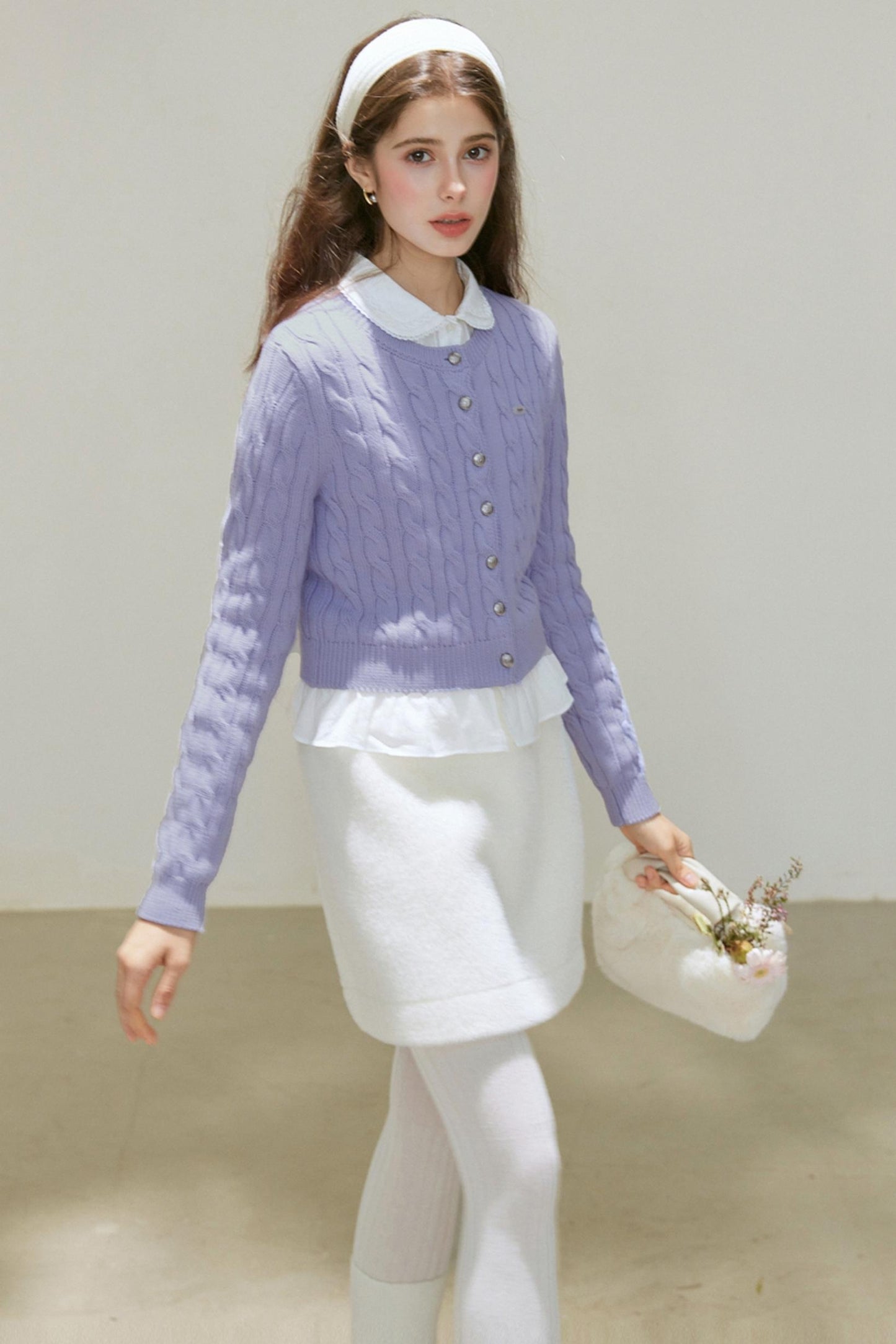 Crew-Neck Knitted Cardigan