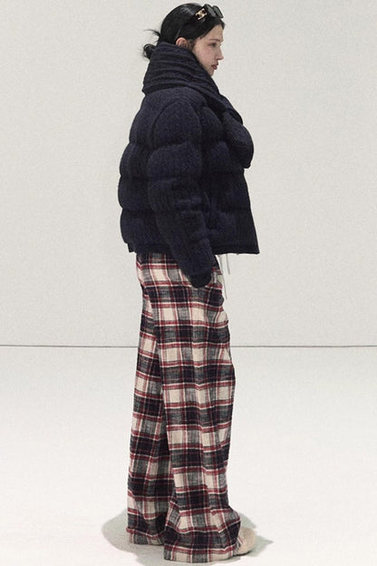 Pure Cotton Plaid Wide-Leg Pants