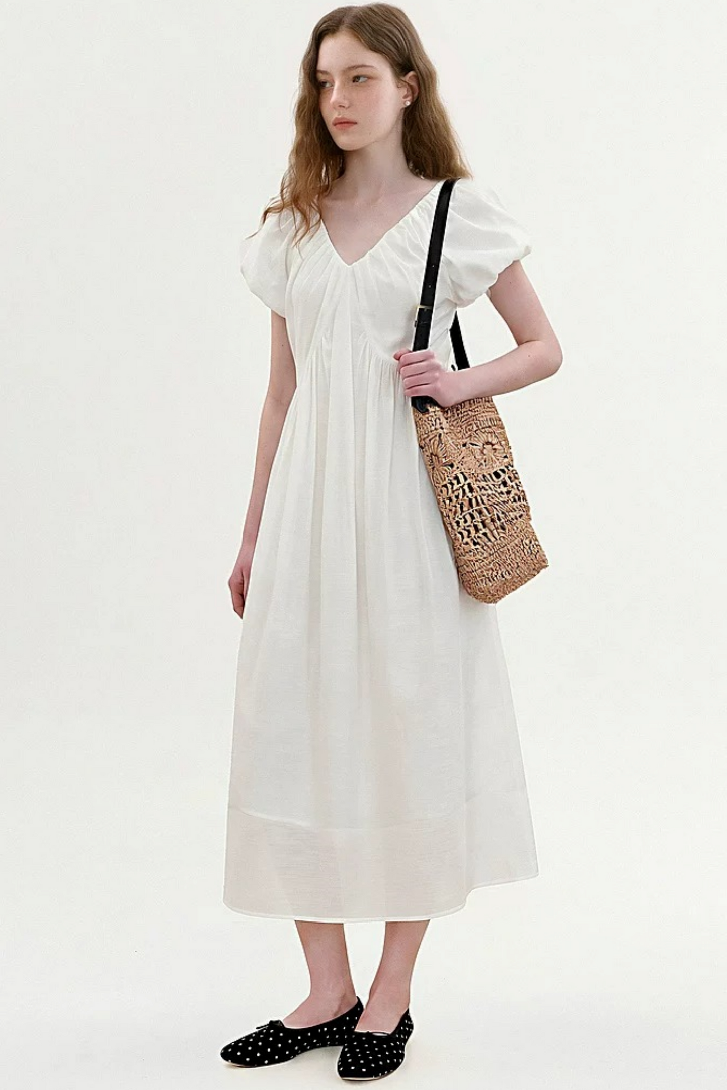 Lyocell Puff Sleeve Dress