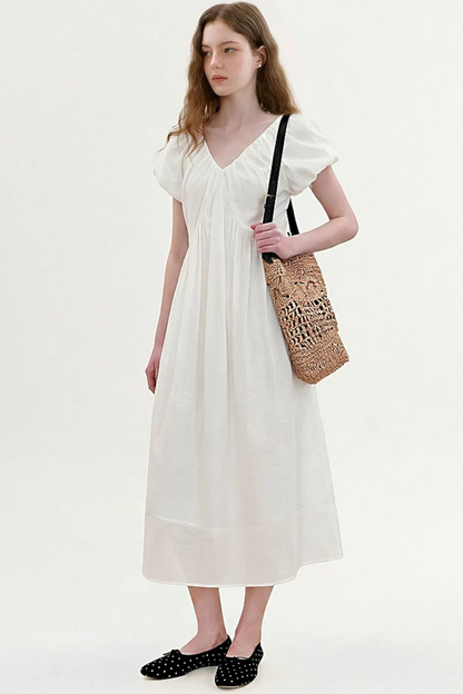 Lyocell Puff Sleeve Dress