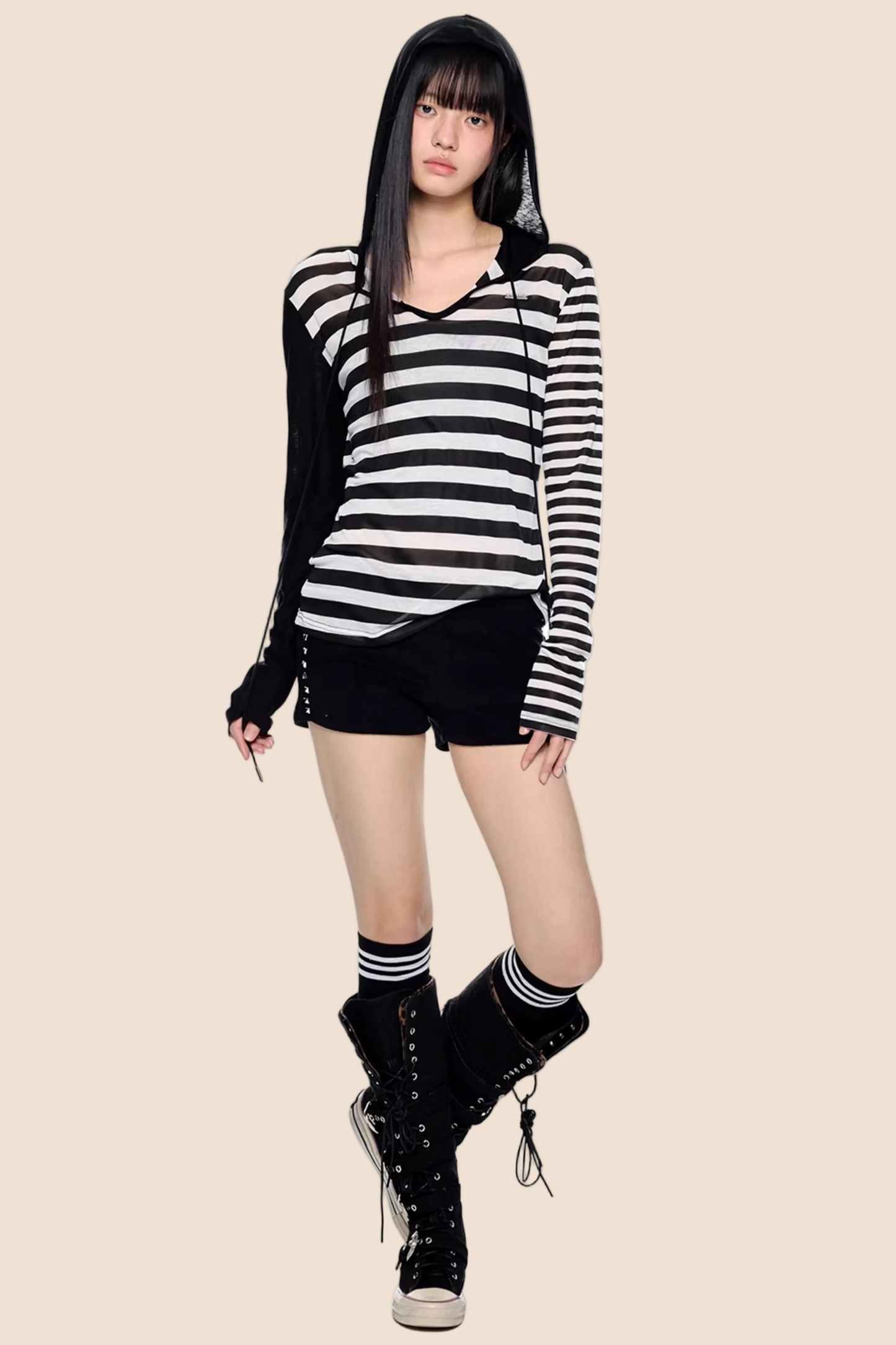 Striped Color-Block Hooded Jacket