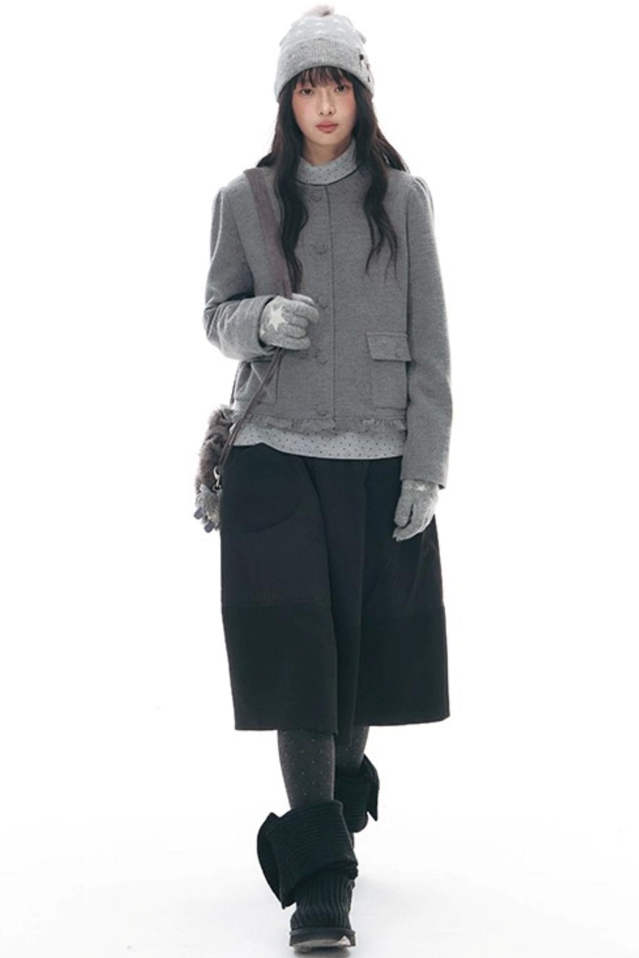 Knitted Scarf Collar Jacket Set-Up