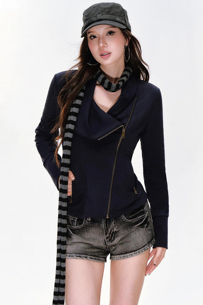 Lapel Diagonal Placket Short Jacket