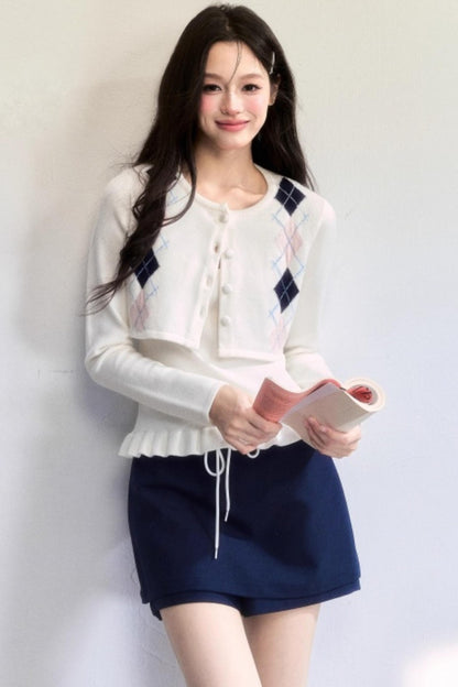 Geometric Quilted Cardigan Set