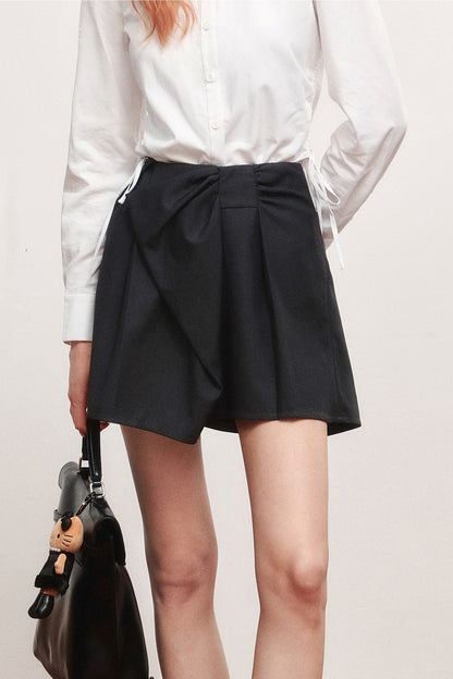 Bow Waistless Wool Blend A-Line Skirt