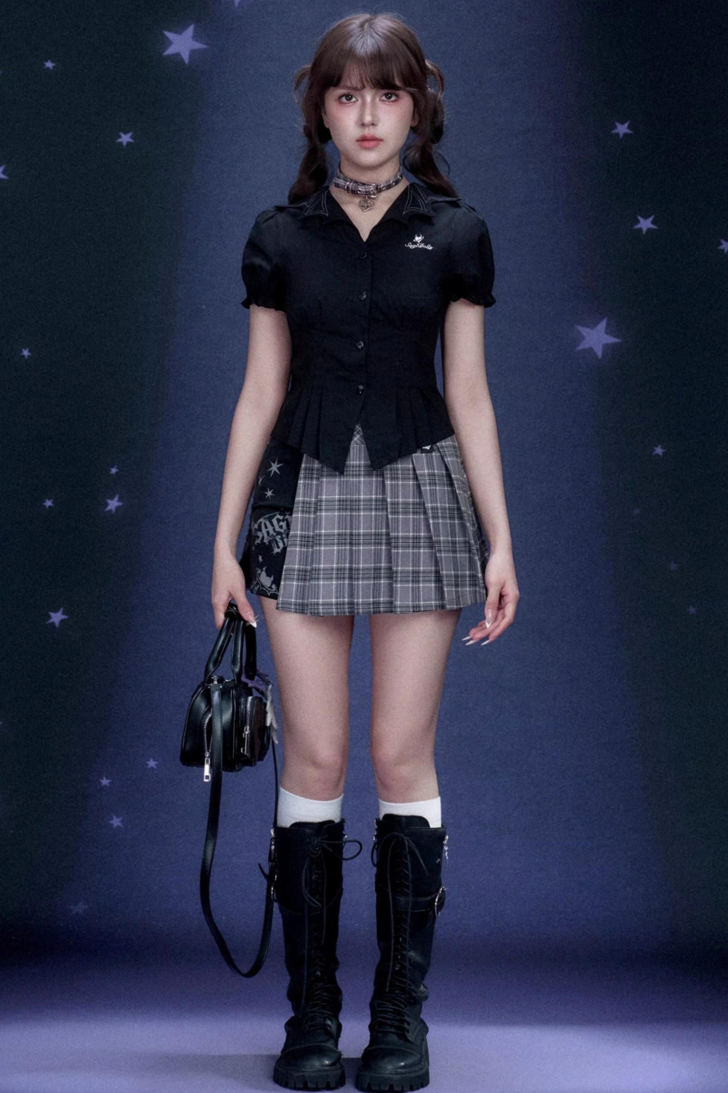 Plaid Graffiti Pleated Skirt Matching Set
