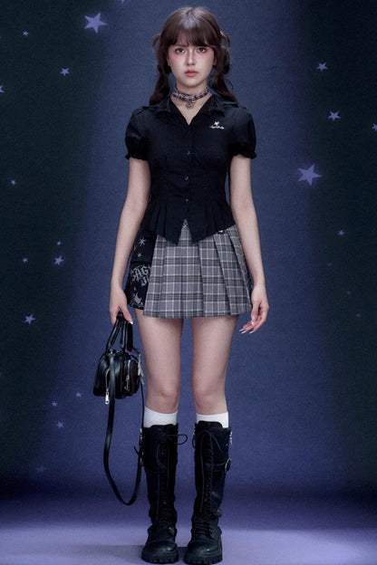 Plaid Graffiti Pleated Skirt Matching Set