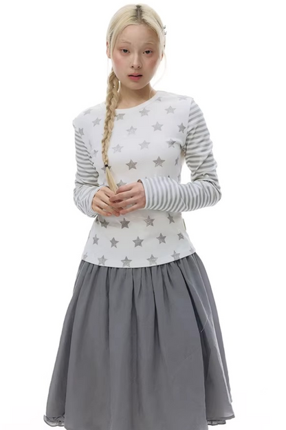 레이스 플래킷 블라우스 셋업