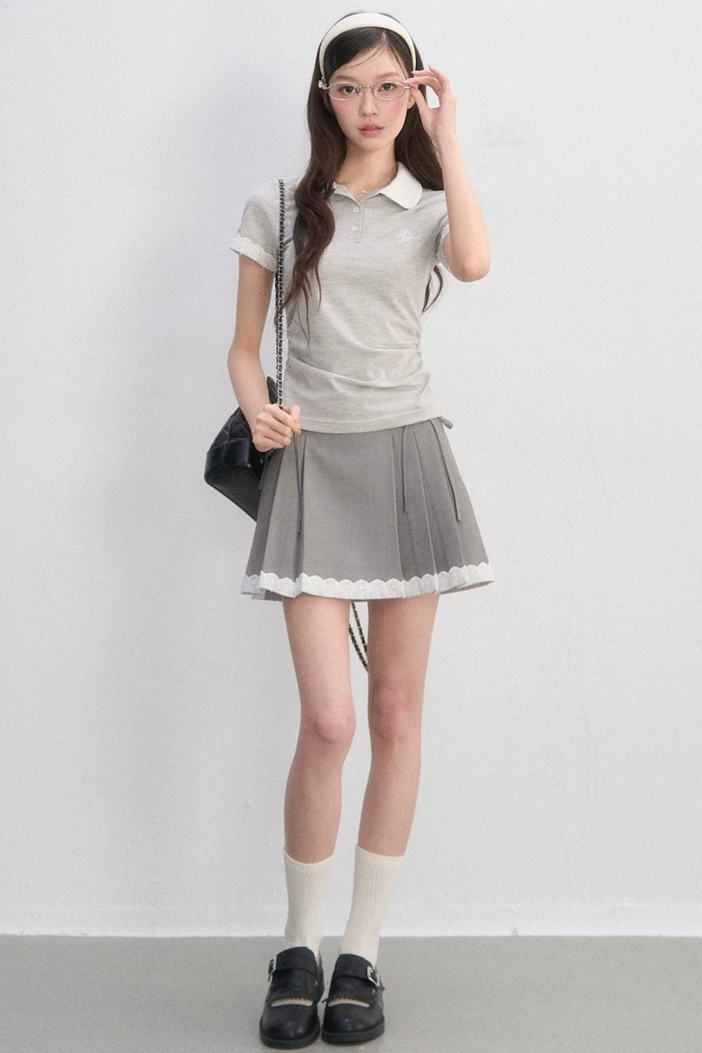 Pleated Lace Trim Skirt