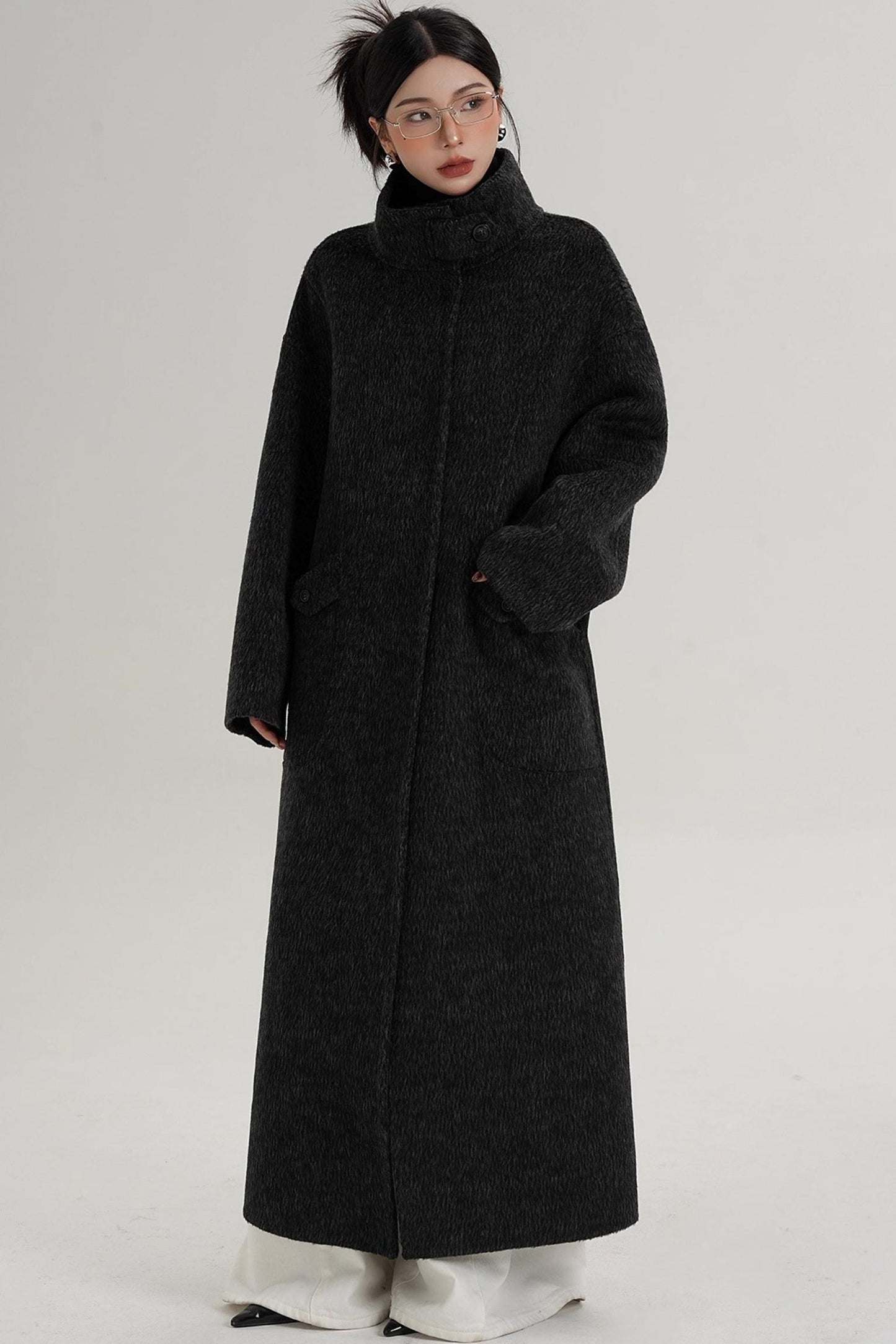 Stand-Up Collar Long Wool Coat