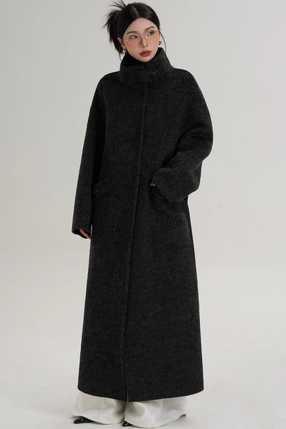 Stand-Up Collar Long Wool Coat