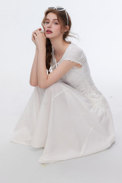 Bubble Sleeve White Dress