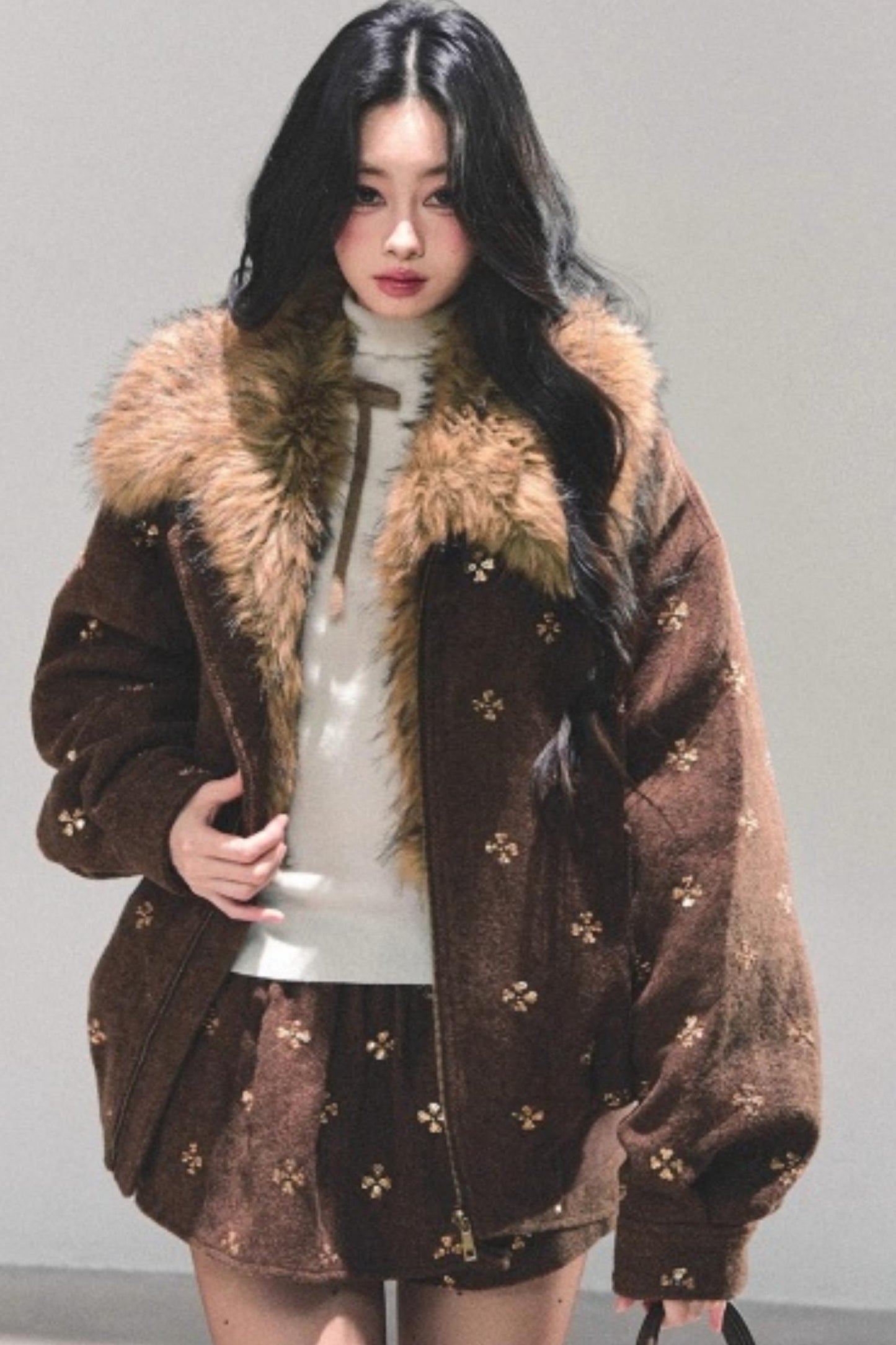 Maillard Wool Jacket With Skirt Set-Up