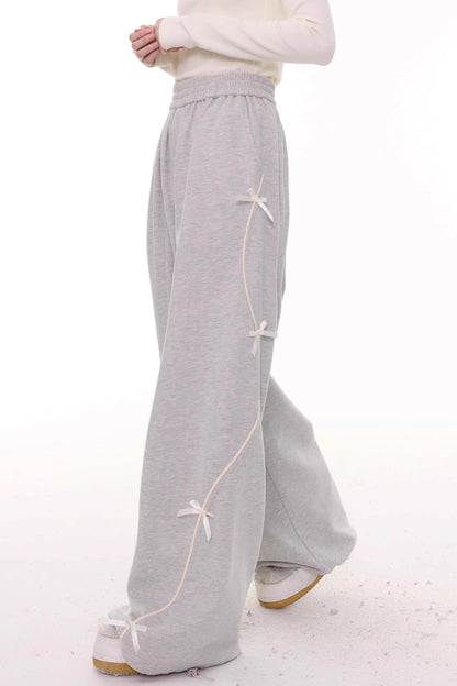 Gray Bow Wide-Leg Sweatpants