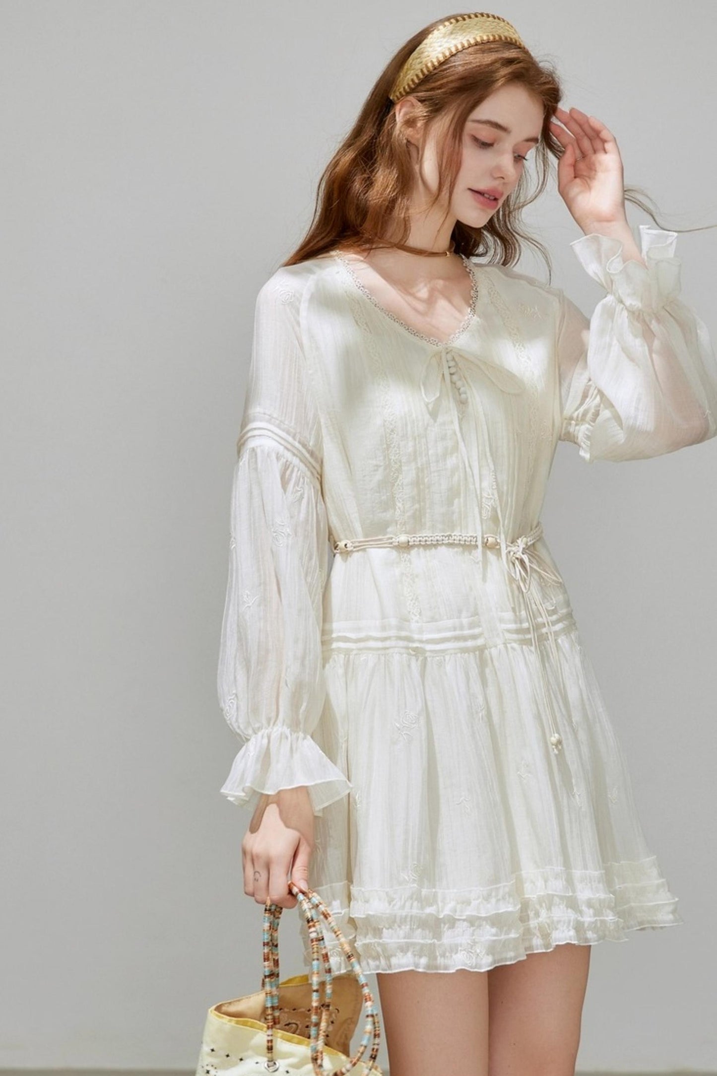 Lyocell Tencel V-Neck A-Line Short Dress