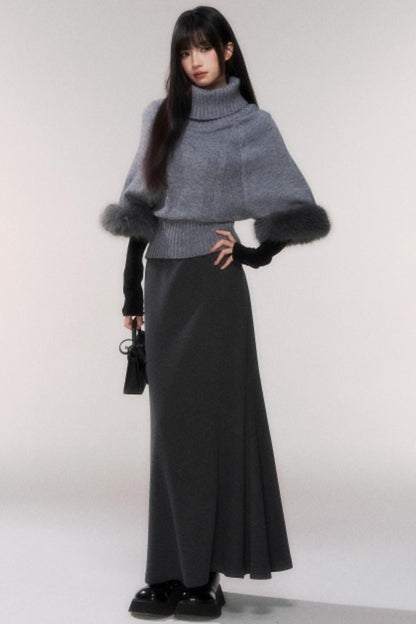 Gray Cable Knit Turtleneck Sweater