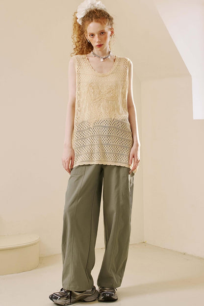 Embroidered Denim Scimitar Pants