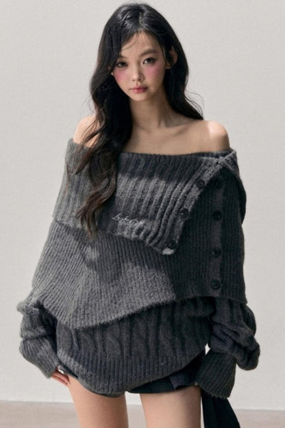 One-Shoulder Knitted Sweater Set