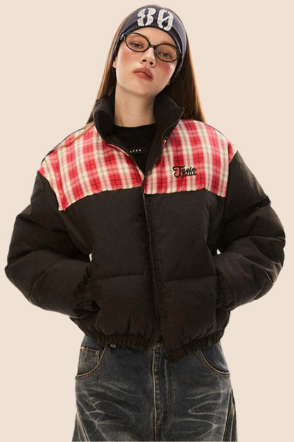 Retro Contrast Stitching Padded Coat