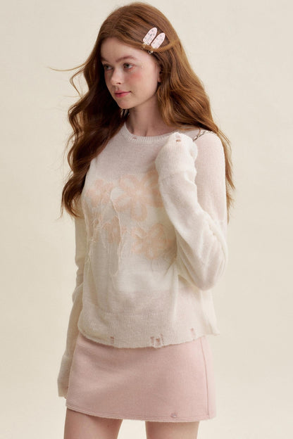 Colorful Mohair Floral Knit Sweater