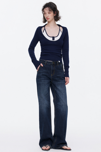 Color-Blocked Wool Knit Top Set-Up