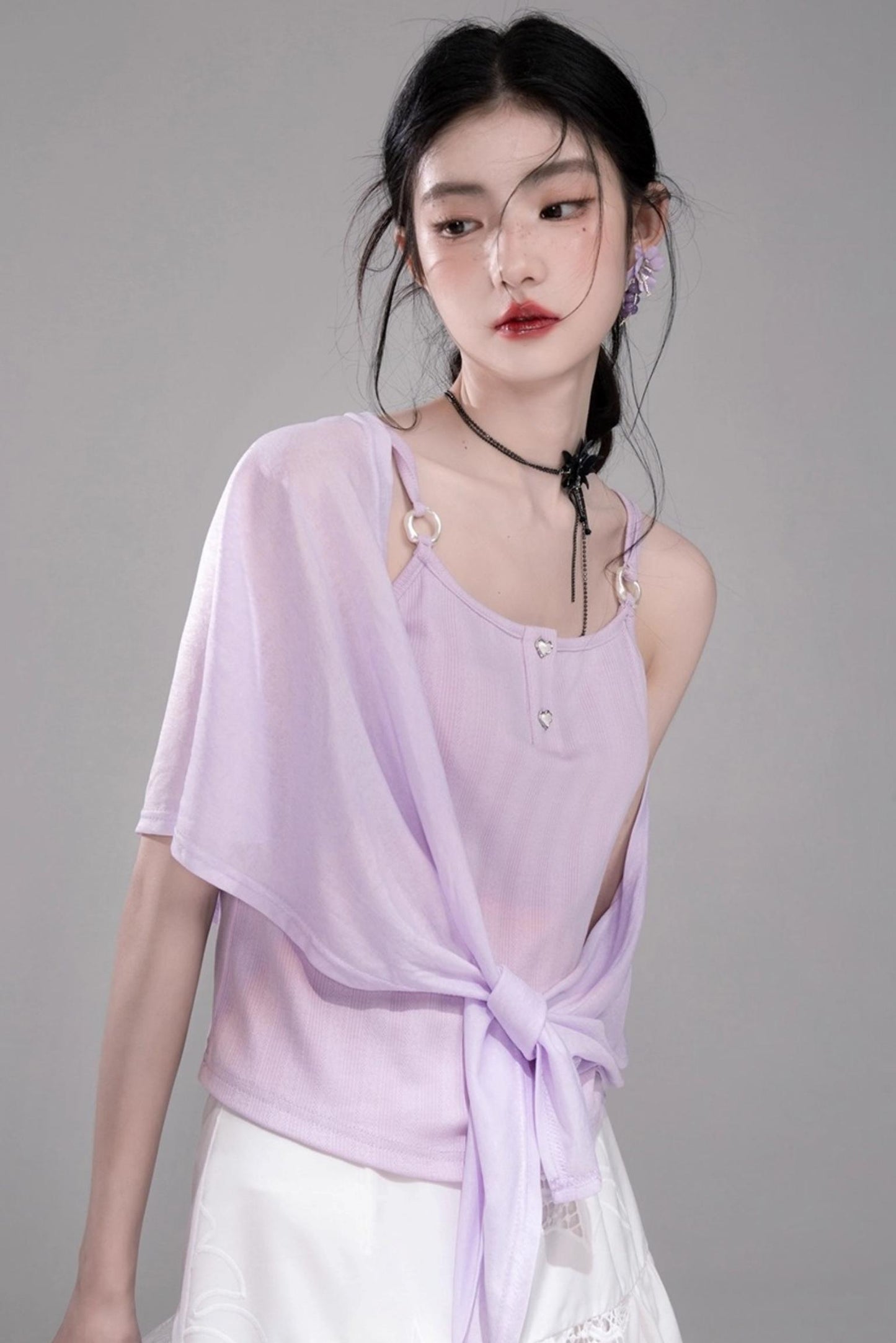 Cool Lily Purple Shawl With Vest Set