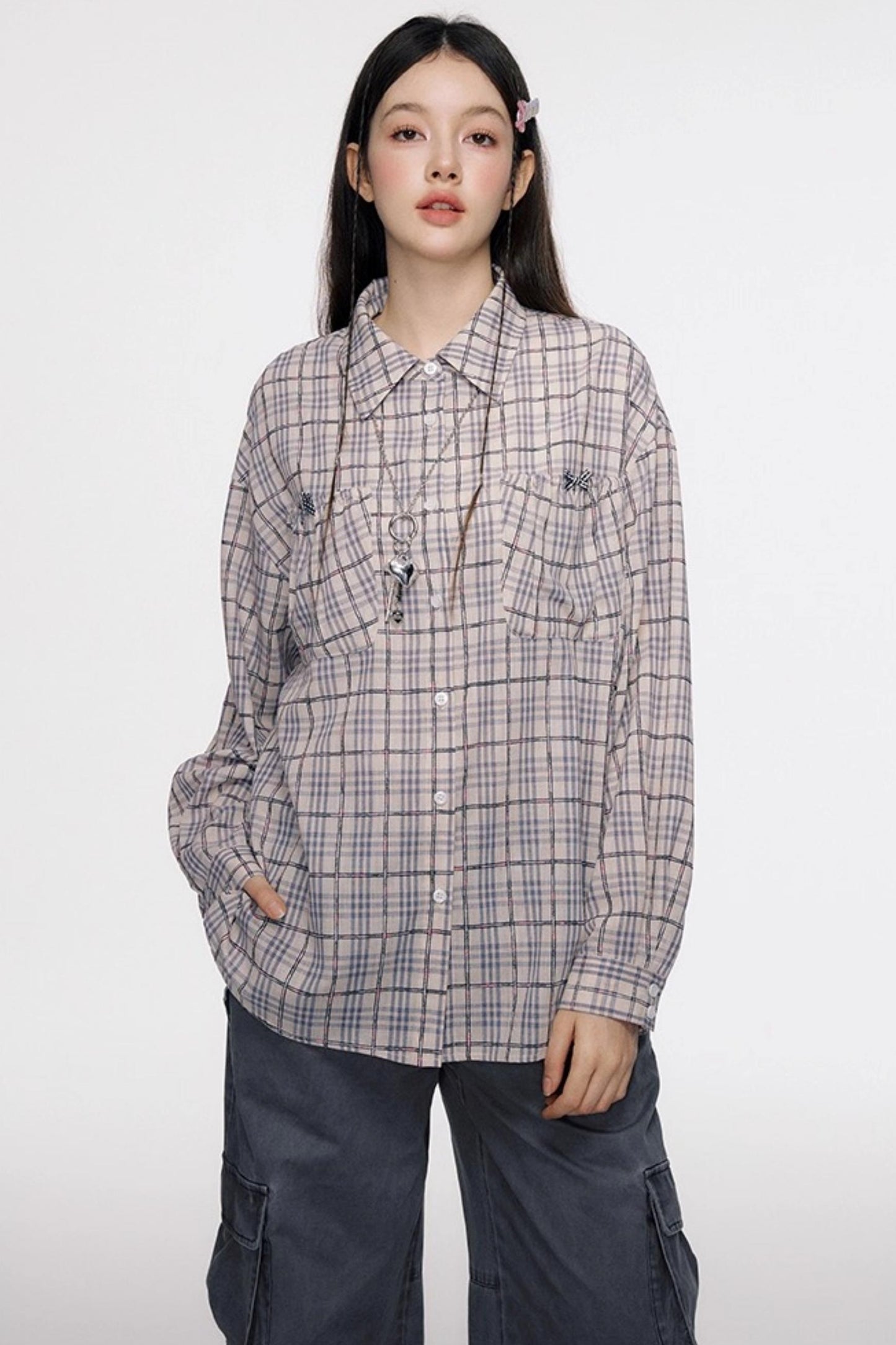 Vintage Bow Pocket Long-sleeved Shirt
