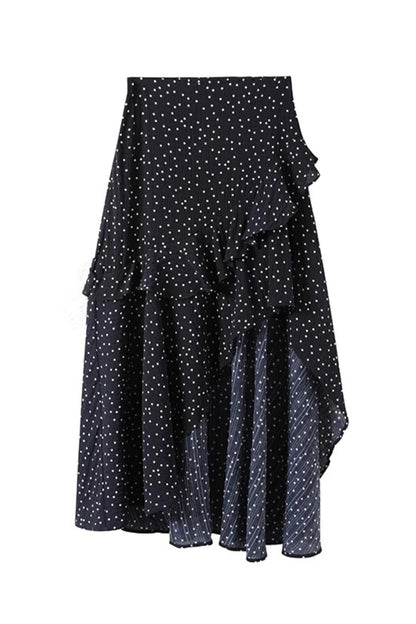 Asymmetrical Grey Top & Polka Dot Maxi Skirt Set-Up