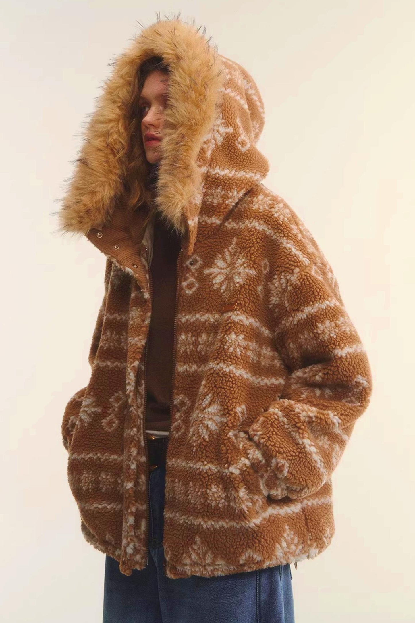 Fair Isle Fur Collar Jacket