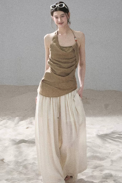 Watercolor Chiffon Wide-Leg Pants