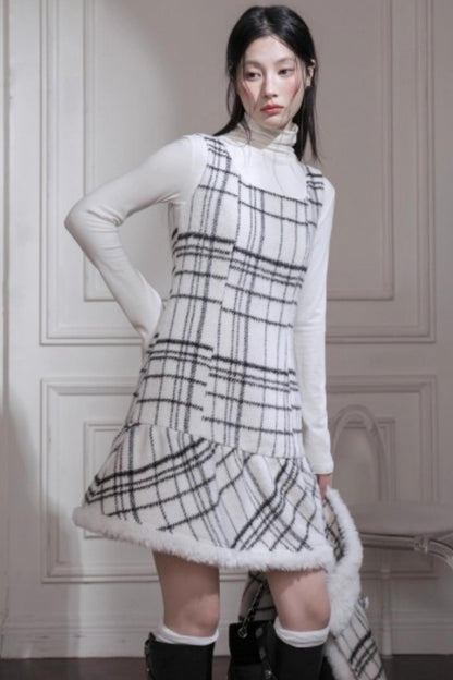Checkered Wool Plaid Dress Set-Up