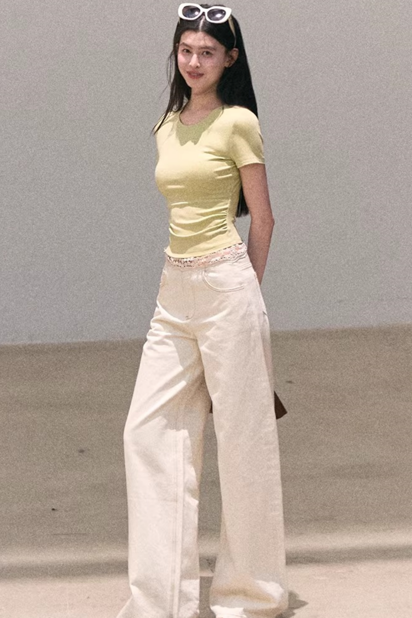 Contrast Embroidered Ruched Top