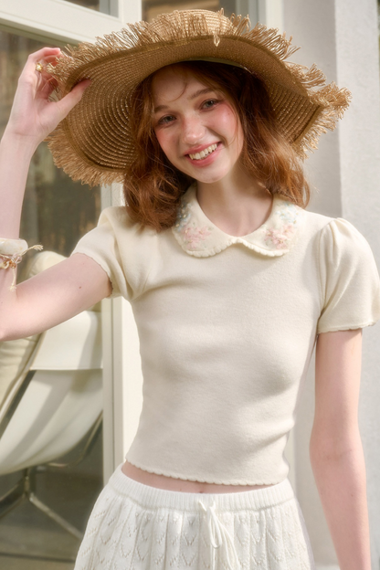 Frozen Flowers Wool Embroidery Top