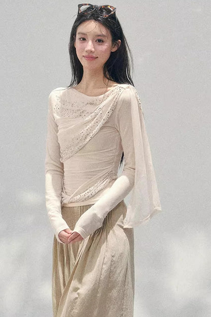 Sheer Rhinestone Slim-Fit Top Set