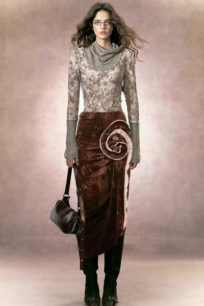 Retro Pink Knit Top Skirt Set-Up