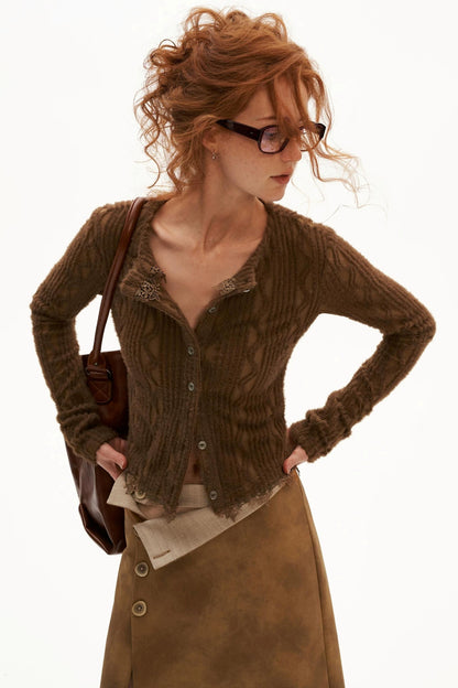 Lace Long Sleeve Knit Cardigan Top