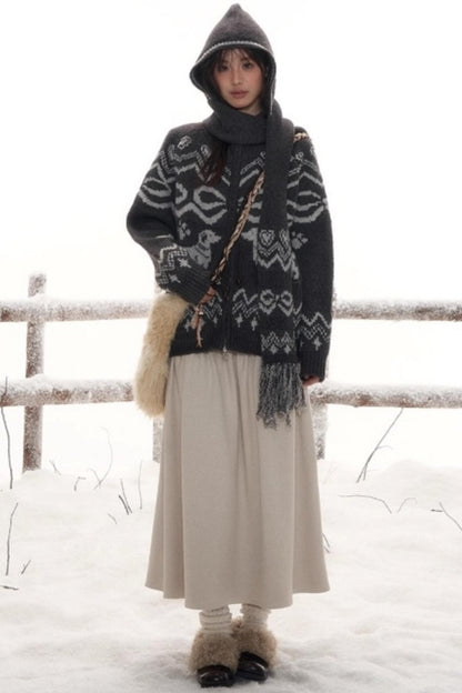 Light Bow-Knot Knit Cardigan Set-Up