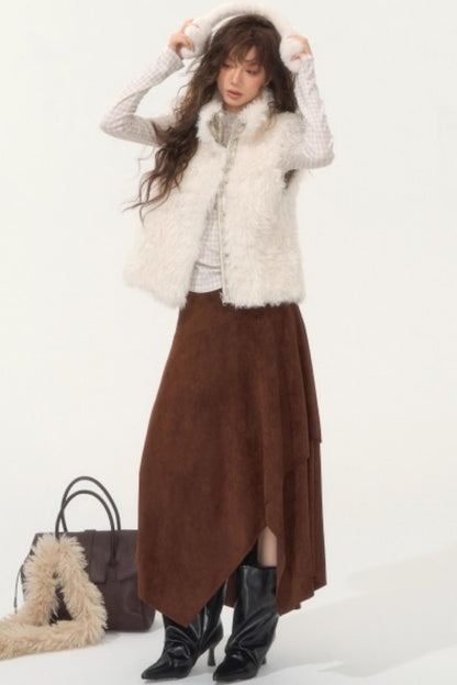 Plaid Patchwork Lamb Wool Reversible Vest