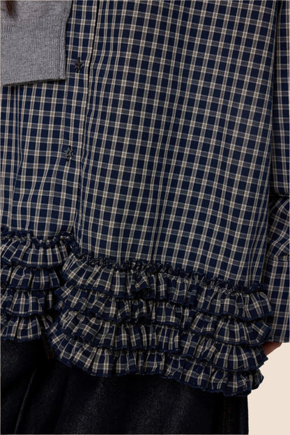 Plaid Pleated Long Sleeve Shirt