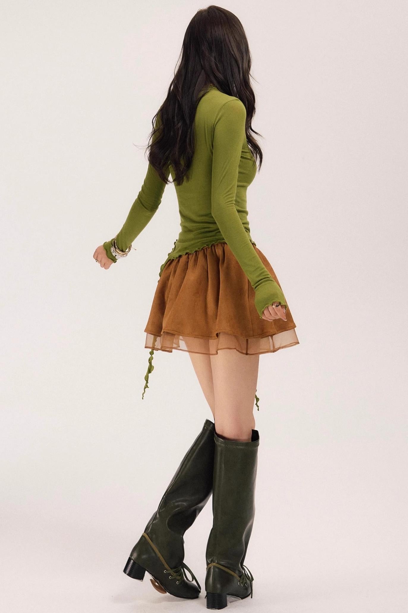 Suede Flower Bud Puffy Skirt